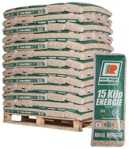 Deutsche Premium Holzpellets Van Roje – Palette 975kg (65 Säcke)