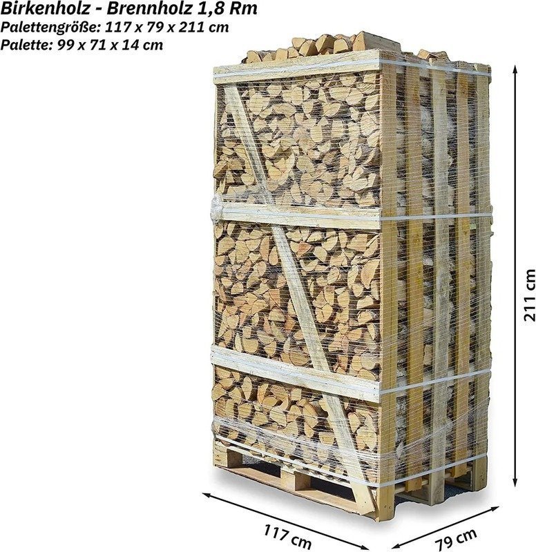 Brennholz Birke 25 cm – 1,8 Raummeter auf Palette, kammergetrocknet & ofenfertig – Bild 3